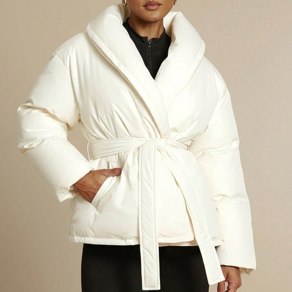 Cream Women's Versatile puffer belted Jacket,